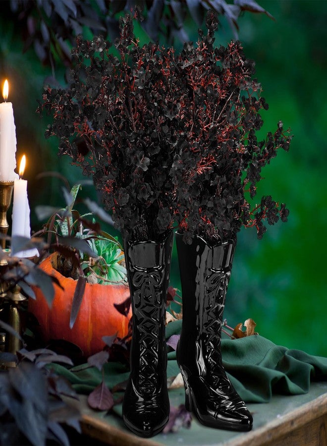 Ninehaoou 1 Pairs Halloween Flower Vase 7.1 Inch Witch Boot Vase Black Ceramic Gothic Planter Halloween Table Centerpieces for Indoor Outdoor Home Office Decor - Image 3